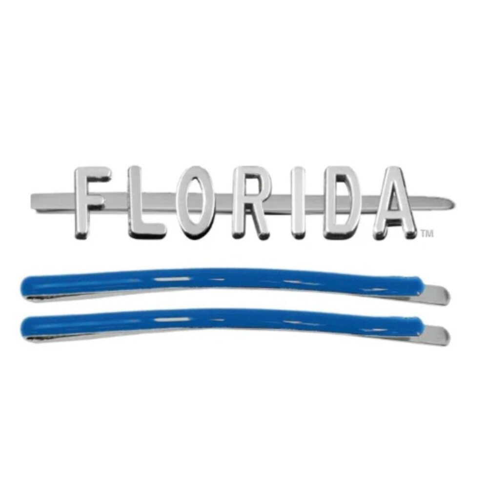 University of Florida Gators Three Piece Bobby Pin Set Silver and Navy Blue NEW